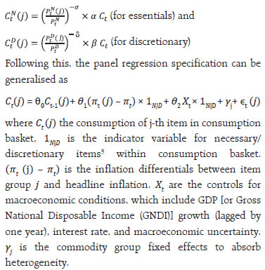 Next, the precautionary motive is linked to consumption switching by looking at consumption growth at a broad commodity level. Following a nested Constant Elasticity of Substitution (CES) approach (Fernandez-Villaverde and Guerron-Quintana, 2020), intra-temporal choices of households are governed by elasticity of substitution among the necessary and discretionary group of commodities i.e.