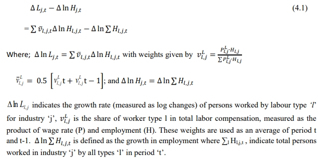 Based on steps 1 to 3, labour quality index is estimated as equation 4.1